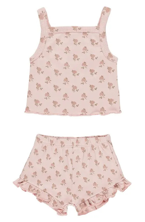QUINCY MAE Evie Rose Print Cotton Jersey Tank Top & Shorts Set in Bubblegum at Nordstrom, Size 0-3M | Nordstrom
