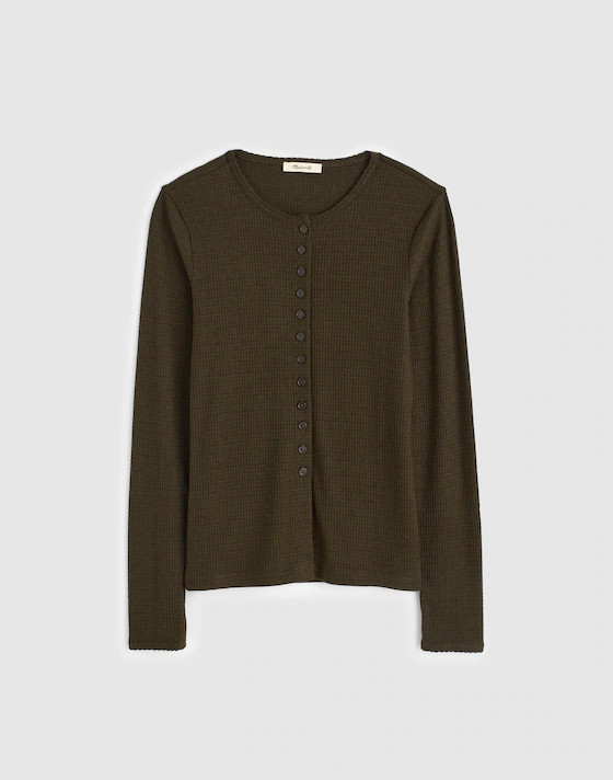 Waffle-Knit Cutaway Crewneck Cardigan | Madewell