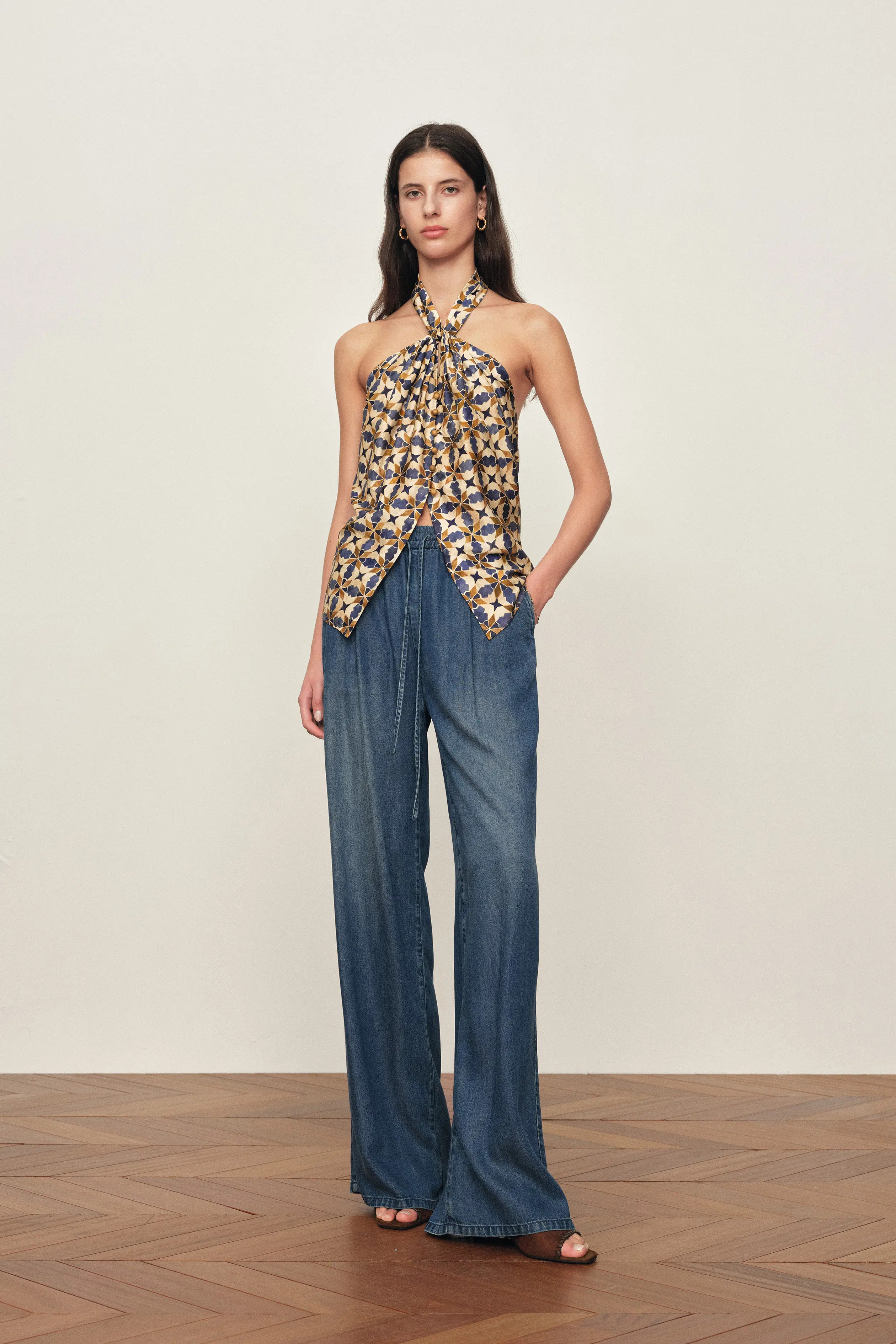 Jocelyn Halter Neck Top in Crinkled Silk Blend | Fabrique