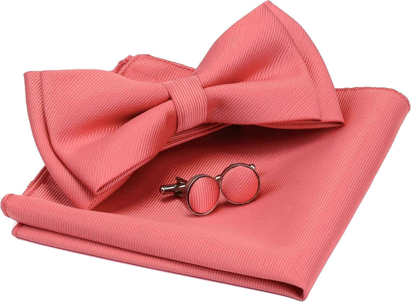 GUSLESON Mens Solid Color Two Layer Pre-tied Bow Tie and Pocket Square Cufflink Set with Gift Box | Amazon (US)