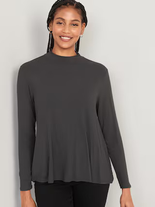 Luxe Mock-Neck Rib-Knit Swing T-Shirt for Women | Old Navy (US)
