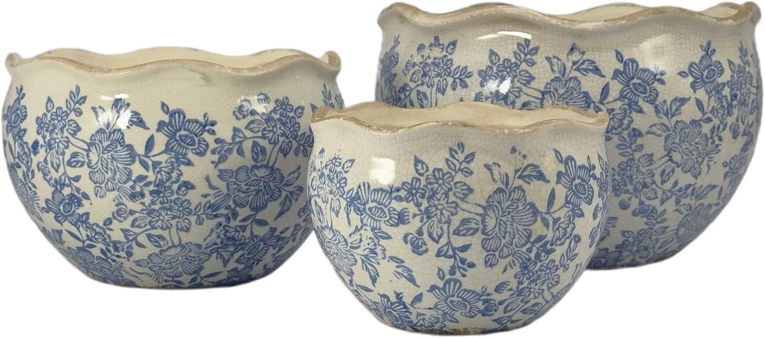 Galt International Ceramic Plant Pots Set of 3 Rustic Vintage Farmhouse Cream Crackle Glaze (11"/... | Amazon (US)