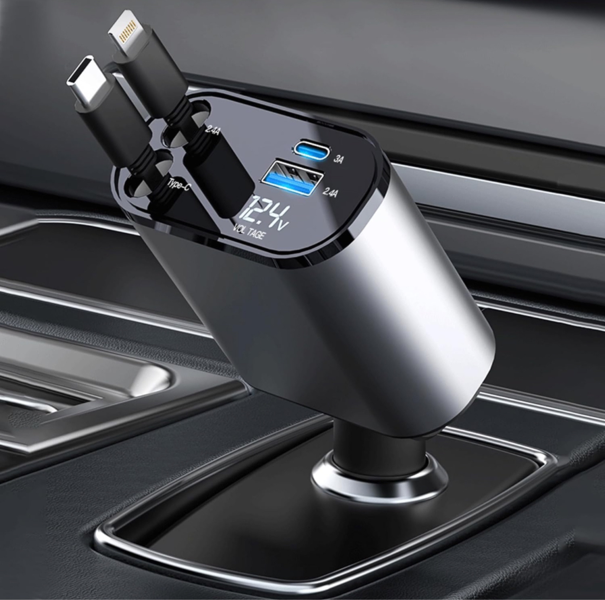 Retractable Car Charger with 100W, 4 in 1 Car Fast Charger for iPhone and Type C, Retractable Cables (31.5 inch) and 2 Charging Ports, Compatible with iPhone 15/14/13/12 Pro Max XR,iPad,Samsung,Pixel

#LTKstyletip