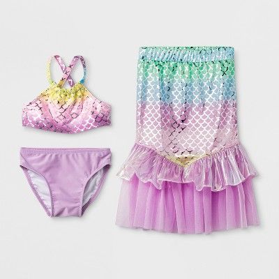 Toddler Girls' 3pc Mermaid Skirt Bikini Set - Cat & Jack™ Purple | Target