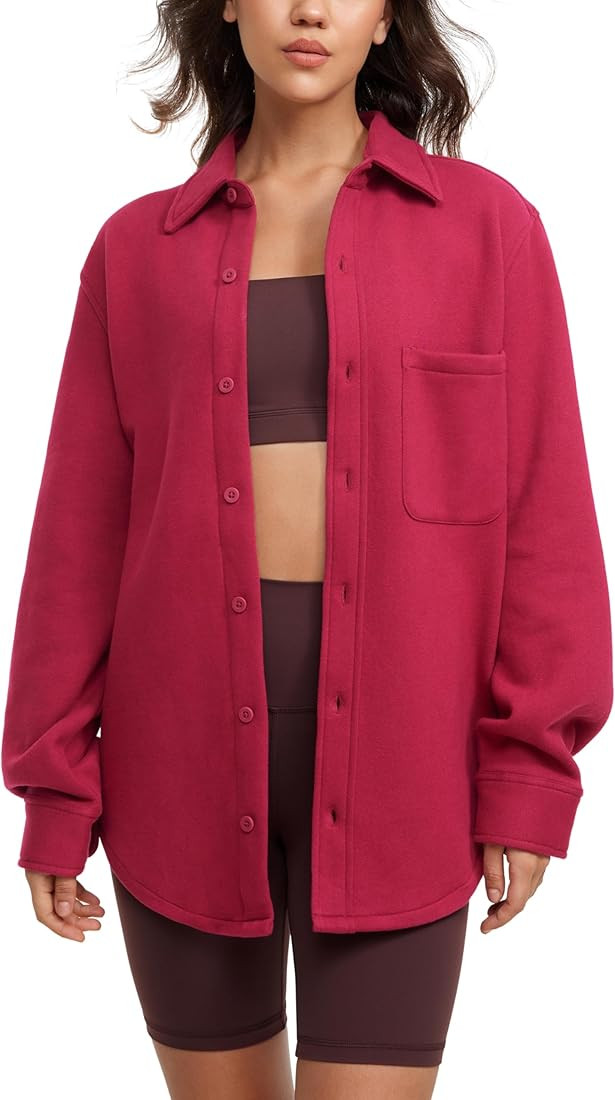 CRZ YOGA Womens Fleece Shacket Jackets Fall Warm Casual Long Sleeve Button Down Shirts with Pocke... | Amazon (US)