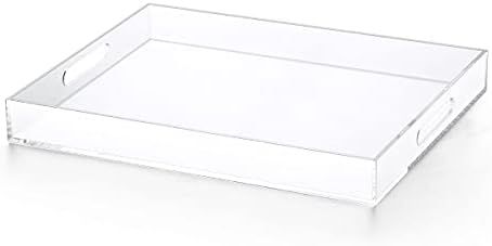 ATOZONE Clear Acrylic Ottoman Tray with Handles 10x15x2 Inch Spill Proof Serving Tray Safe Edge O... | Amazon (US)