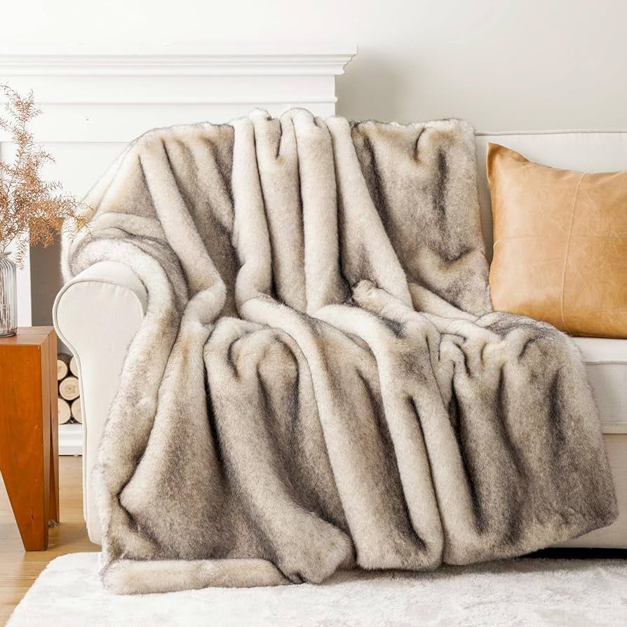 BATTILO HOME Luxury Fluffy Faux Fur Throw Blanket, Cozy Soft Warm Fur Blanket for Couch, Sofa, Ch... | Amazon (US)