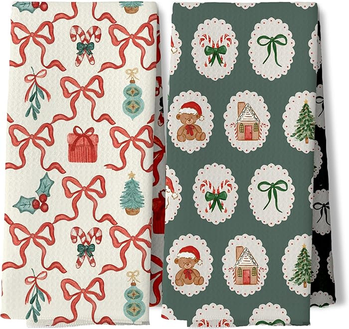 Red and Green Christmas Tree Santa Kitchen Towels,Cute Christmas Dish Towels for Kitchen,Preppy G... | Amazon (US)
