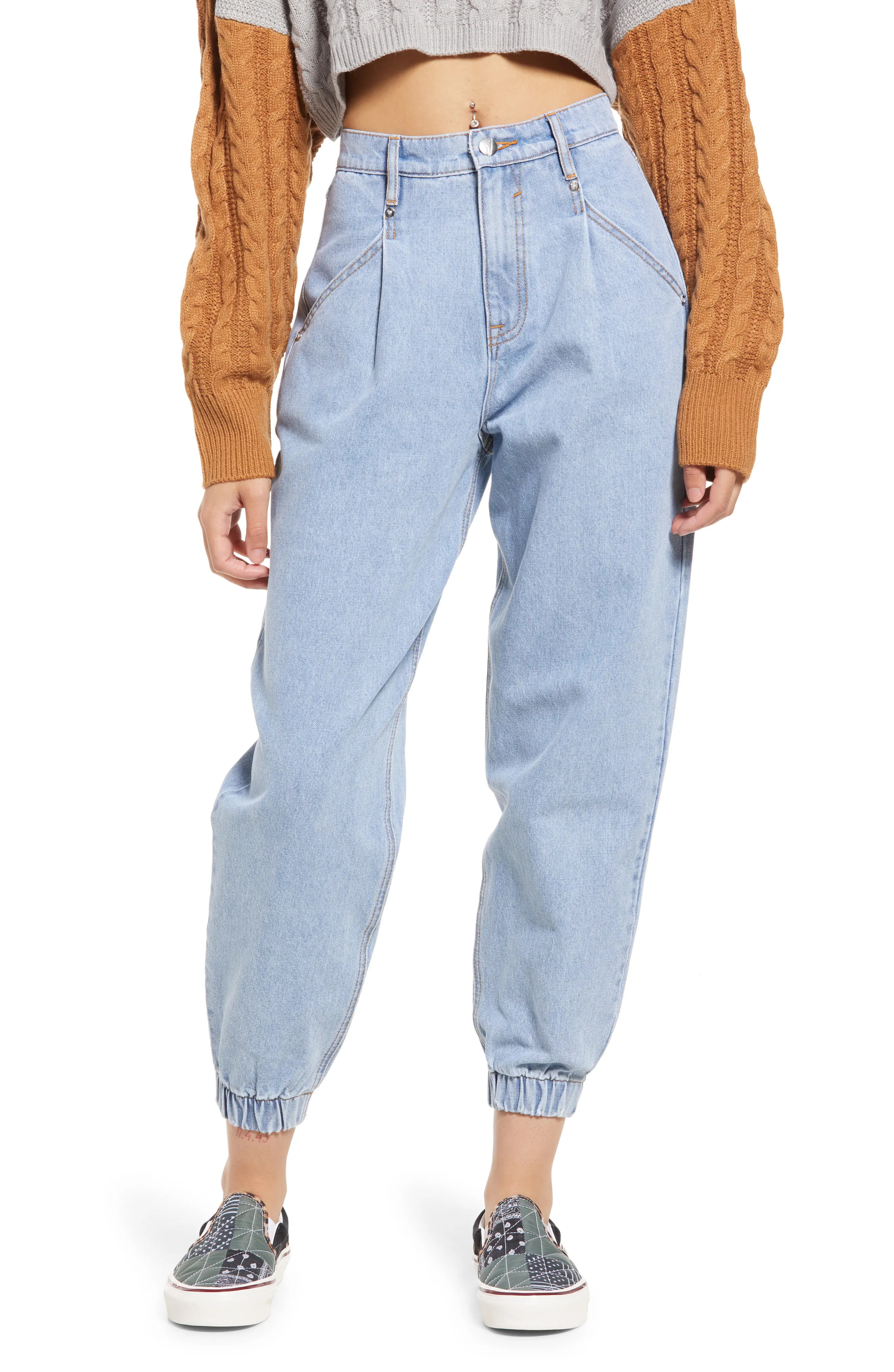 Vigoss Pleated High Waist Balloon Jeans, Size 24 in Light Wash at Nordstrom | Nordstrom