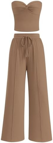 BTFBM Two Piece Sets For Women Summer Ribbed Strapless Twist Knot Tube Top Pants Set Casual 2026 ... | Amazon (US)