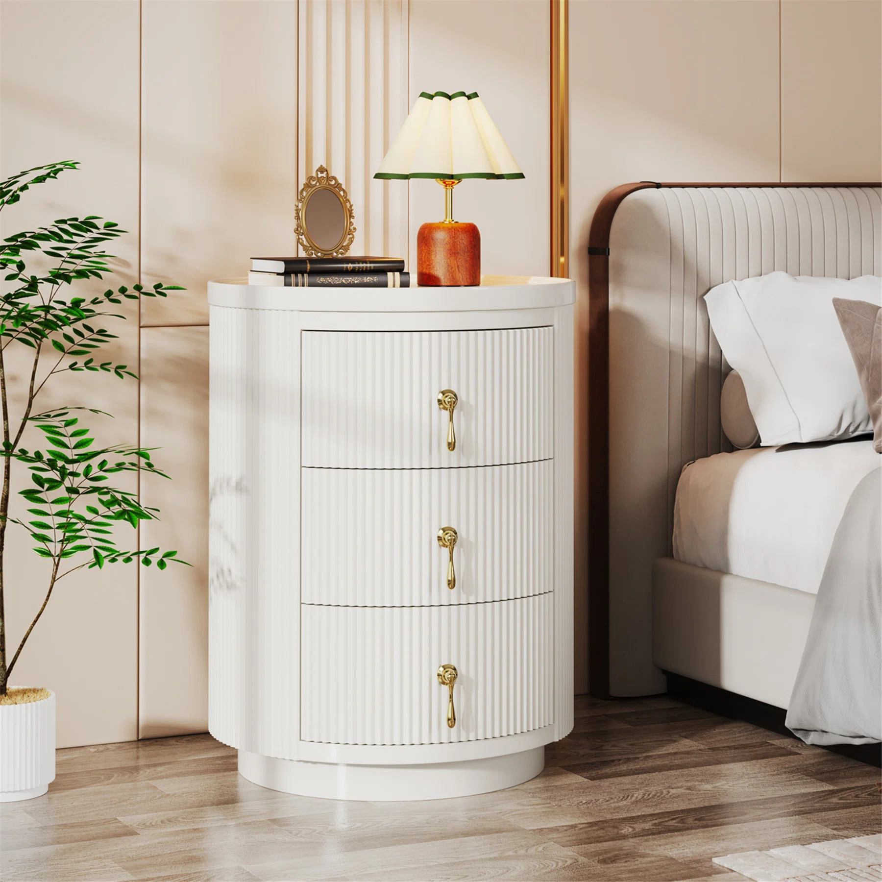3-Drawer Round Bedroom Nightstand White | Wayfair North America