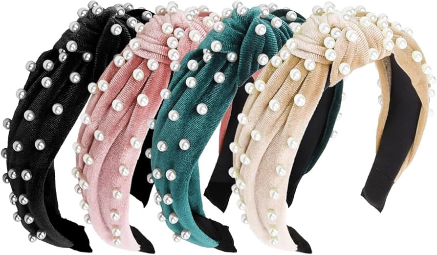 WOVOWOVO 4 Packs Knotted Headbands for Women Pearl Womens Headband Non Slip Cute Pink Wide Thick ... | Amazon (US)