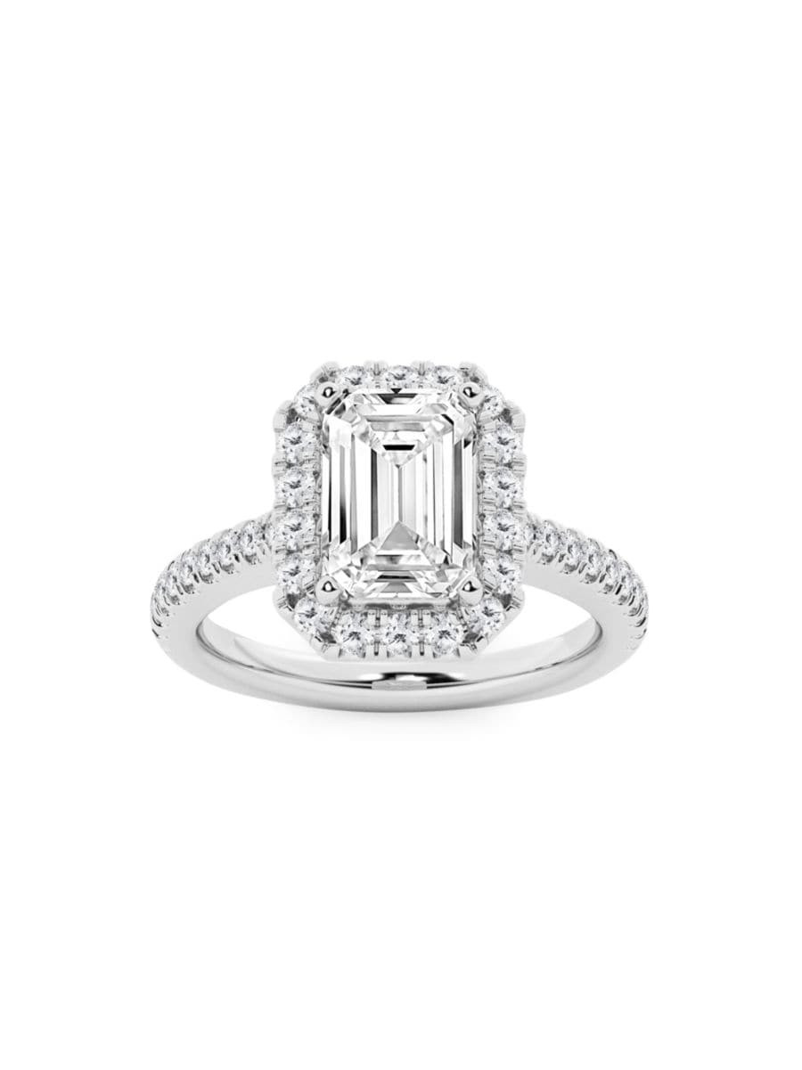 14K White Gold & 3.57 TCW Lab-Grown Diamond Halo Engagement Ring | Saks Fifth Avenue