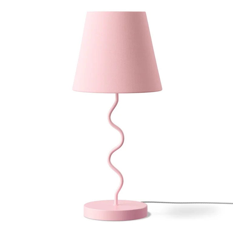 Mainstays Kids 17.25-Inch Curvy Table Lamp with Pink Fabric Shade | Walmart (US)