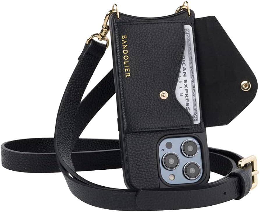 Bandolier Hailey Crossbody Phone Case and Wallet - Black Leather with Gold Detail - Compatible wi... | Amazon (US)