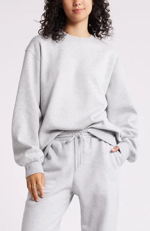 BP. Fleece Detail Oversize Crewneck Sweatshirt in Grey Soft Heather at Nordstrom, Size Large | Nordstrom