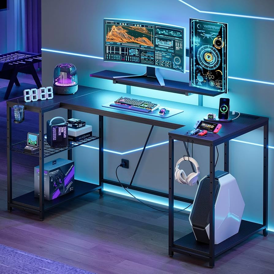 Bestier Gaming Desk with LED Lights & Power Outlets, 63 inch U Shaped Computer Desk with Monitor ... | Amazon (US)