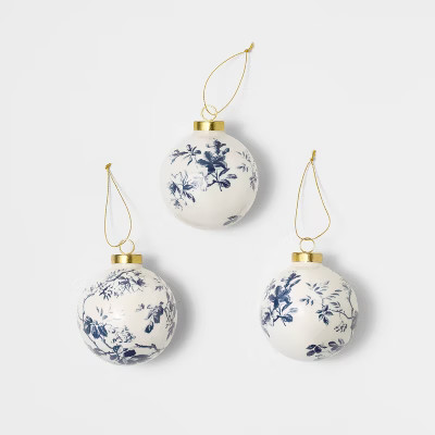 Set of 3 Patterned Ceramic Ornaments White/Blue - Threshold™ designed with Studio McGee | Target
