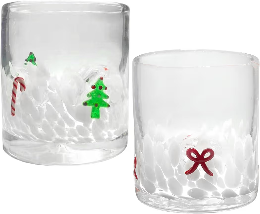 2 Pcs Christmas Icon Juice Cups 16 oz Cute Icon Juice Glasses Double Old Fashioned Hand Blown Dri... | Amazon (US)