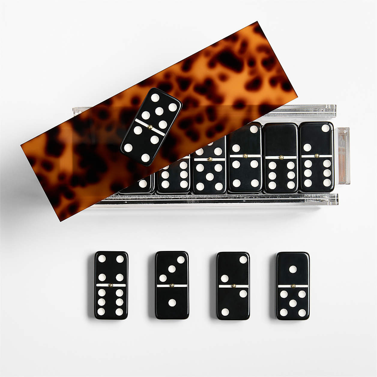 Luxe Dominoes El Tigre Tortoise Shell Double 6 Dominoes | Crate & Barrel | Crate & Barrel
