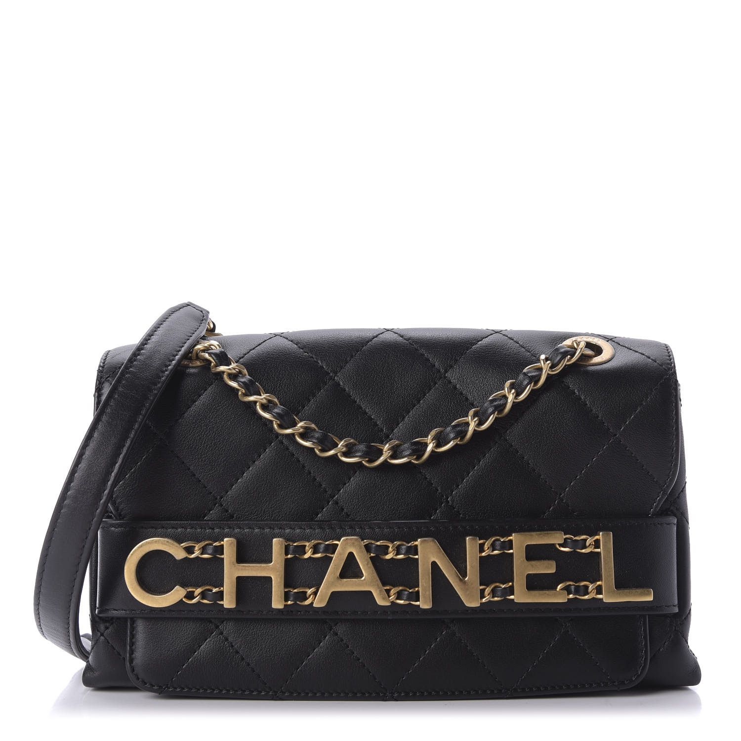 Calfskin Quilted Enchained Flap Black | Fashionphile