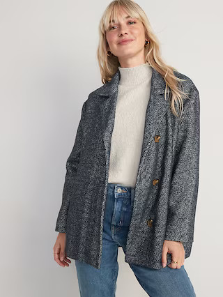 Soft-Brushed Herringbone Button-Front Car Coat for Women | Old Navy (US)