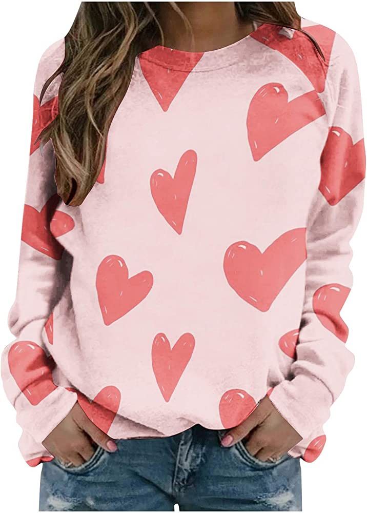 Zzalalana Womens Cute Love Heart Graphic Sweatshirt Long Sleeve Valentines Day Tops Causal Loose Pul | Amazon (US)