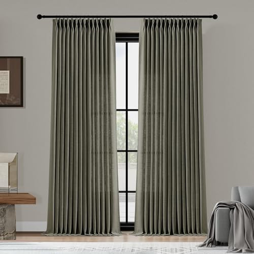 YZ HOME Dark Grey Pinch Pleated Linen Curtains 96 Inches Long for Living Room, Light Filtering Pl... | Amazon (US)