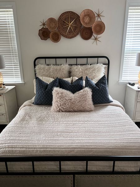 All of our bedding linked here. We switched fully to neutrals with pops of blue and love it! 

Pillows are super affordable. The inserts come separately. 

Bed/bedding/ etc in size queen! The sheets are a splurge but so worth it and will last you for years. Basket decor was thrifted. 



#LTKunder100 #LTKhome