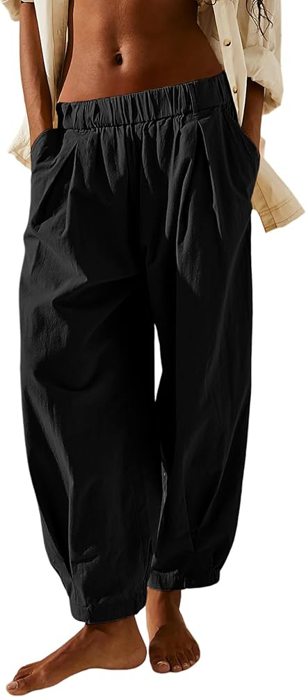 SCUSTY Baggy Wide Leg Pants Cotton Linen Palazzo Harem Trousers | Amazon (US)
