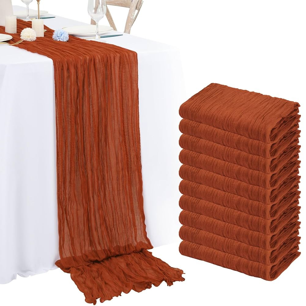 10 Pack Terracotta Cheesecloth Table Runner 10FT Boho Romantic Gauze Table Runner 20 x 120 Inch R... | Amazon (US)
