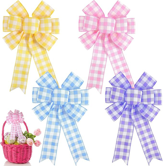 4 Pcs Easter Spring Wreath Bow Decoration Large Colorful Burlap Wreath Ribbon Bows Ornaments for ... | Amazon (US)