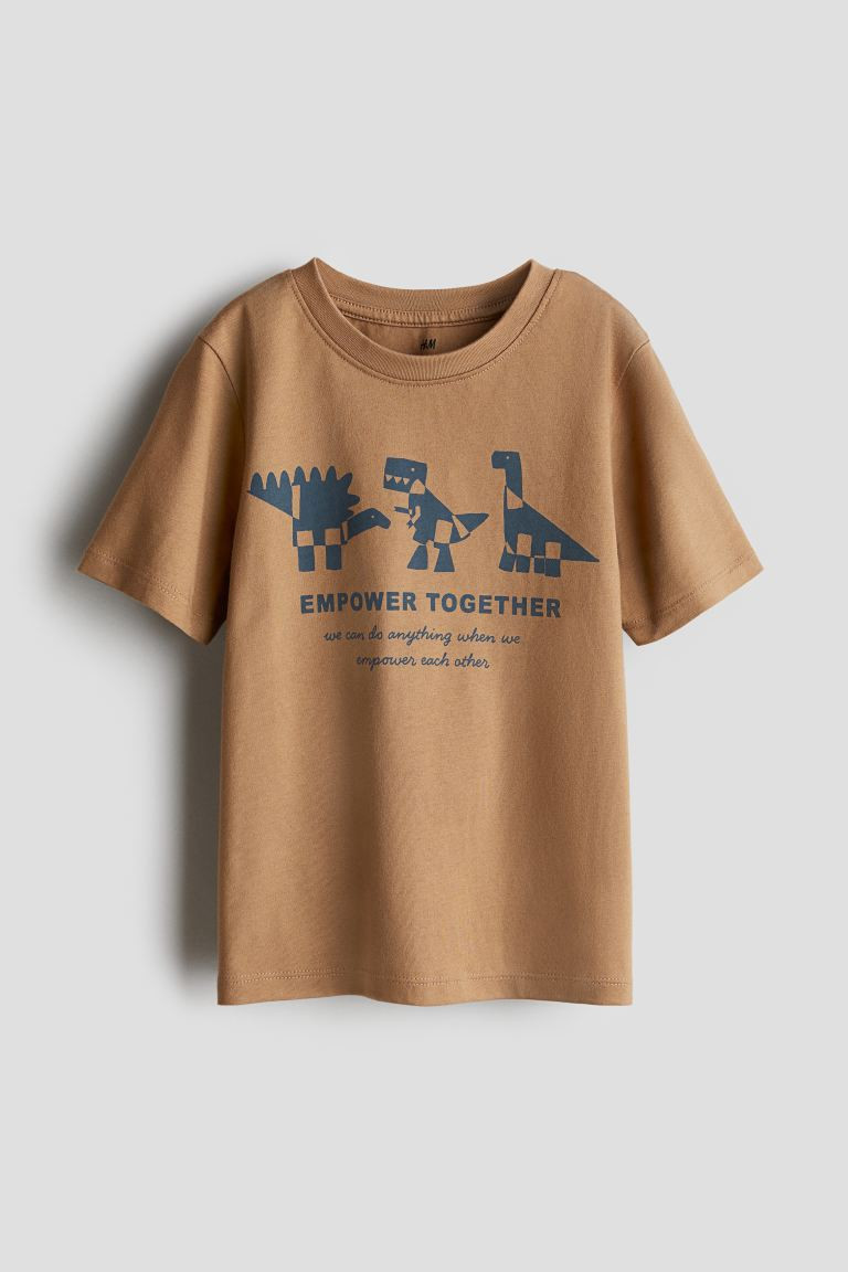 Printed T-shirt - Round Neck - Short sleeve - Brown/Empower Together - Kids | H&M US | H&M (US + CA)