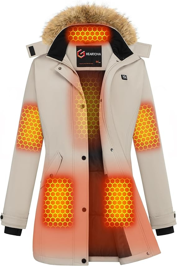 Graphene Women Heated Long Jacket with 18400 mAh Battery Pack | Amazon (US)