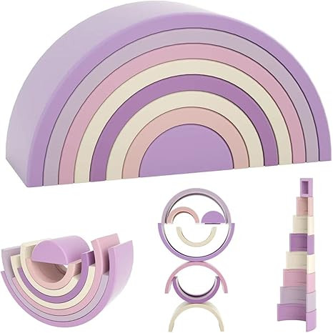 TOYHDAYO Rainbow Stacker 8PC Early Childhood Montessori Toys Nesting Puzzle Building Blocks Silic... | Amazon (US)