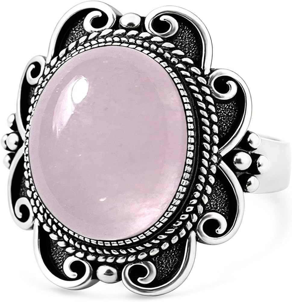 Natural Stone Wide Ring,Retro 925 Sterling Silver Antique Vintage Real Genuine Oval Crystal Quart... | Amazon (US)