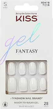 KISS Gel Fantasy, Press On Nails, Nail glue included, 'Happy Hands', White, Short Size, Oval Shap... | Amazon (US)