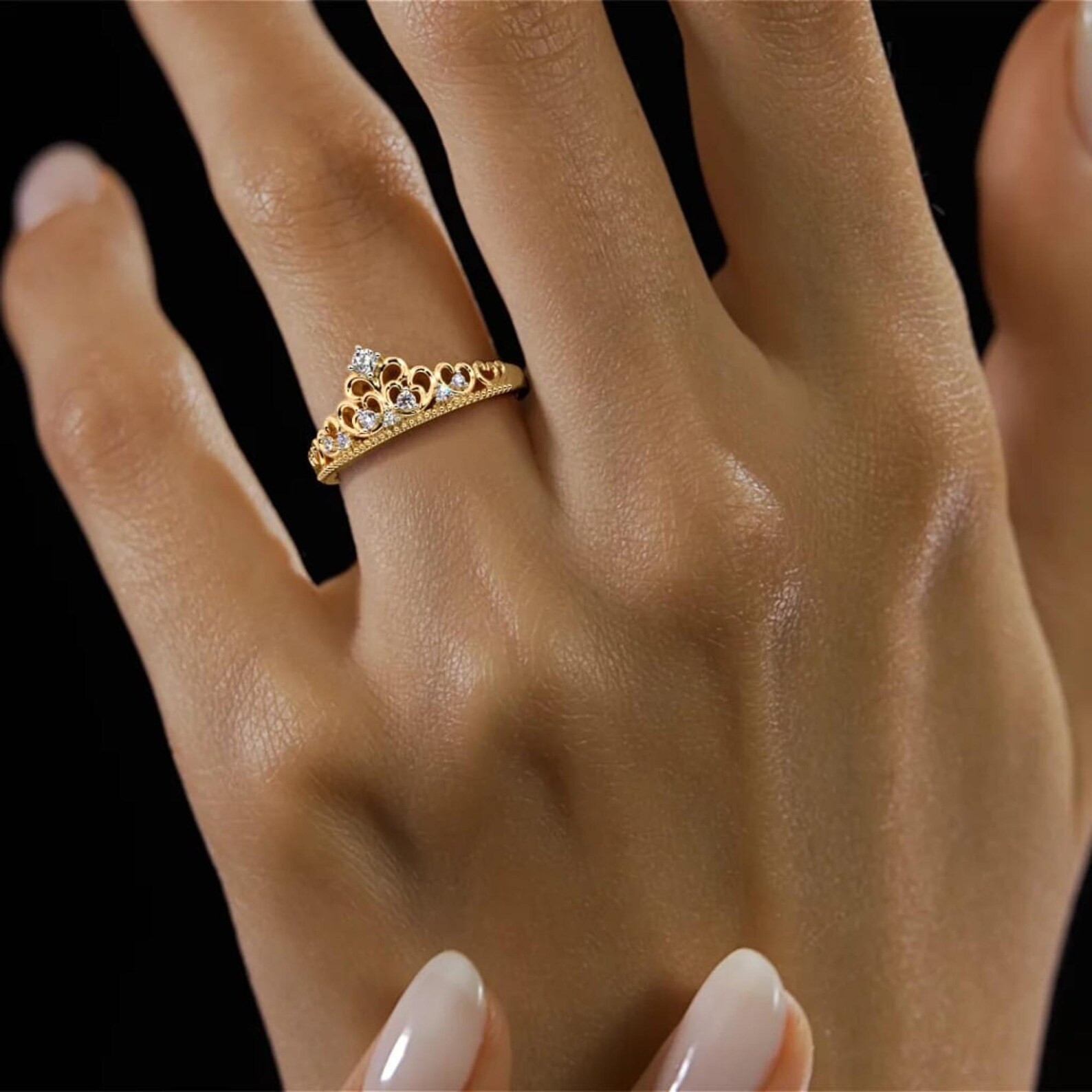 Gold Plated Crown Ring, Dainty Princess Style Adjustable Ring for Women - Etsy | Etsy (Global)