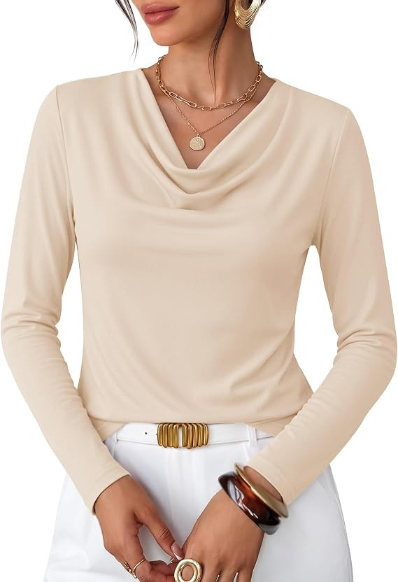 ZESICA Women's Cowl Neck Business Casual Long Sleeve Tops | Amazon (US)