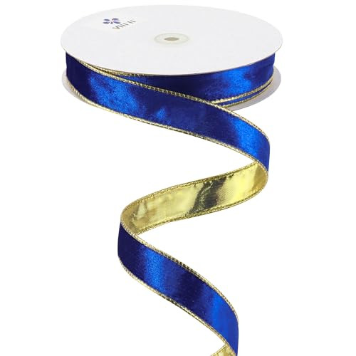 MEEDEE Crushed Royal Blue Velvet Ribbon with Gold Back Double Sided Christmas Wired Ribbon 1 Inch Velvet Wired Ribbon 25 Yards Skinny Velvet Ribbon for Christmas Tree, Wreath Supplies, Crafts Bow | Amazon (US)