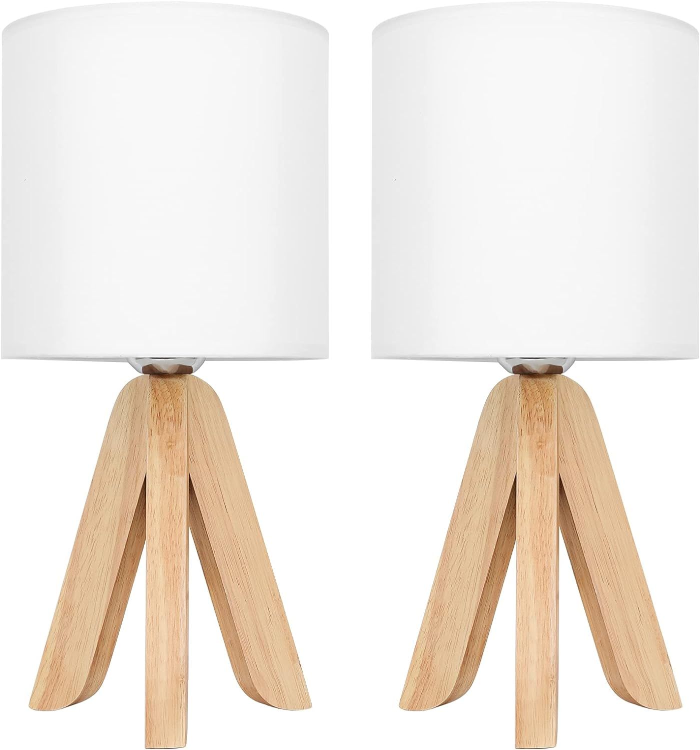 Bedside Table Lamps Set of 2, Small Wooden Tripod Nightstand Lamp with Rustic Fabric Linen Shade,... | Amazon (US)