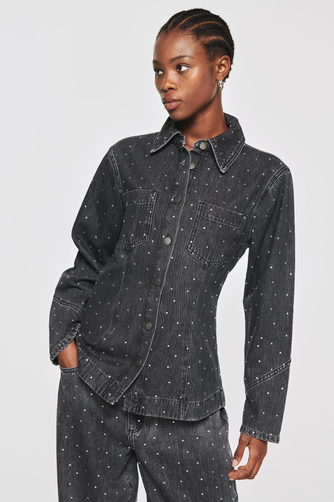 Harlem Diamante | Waisted Denim Shirt in Washed Black | ALIGNE | Aligne UK