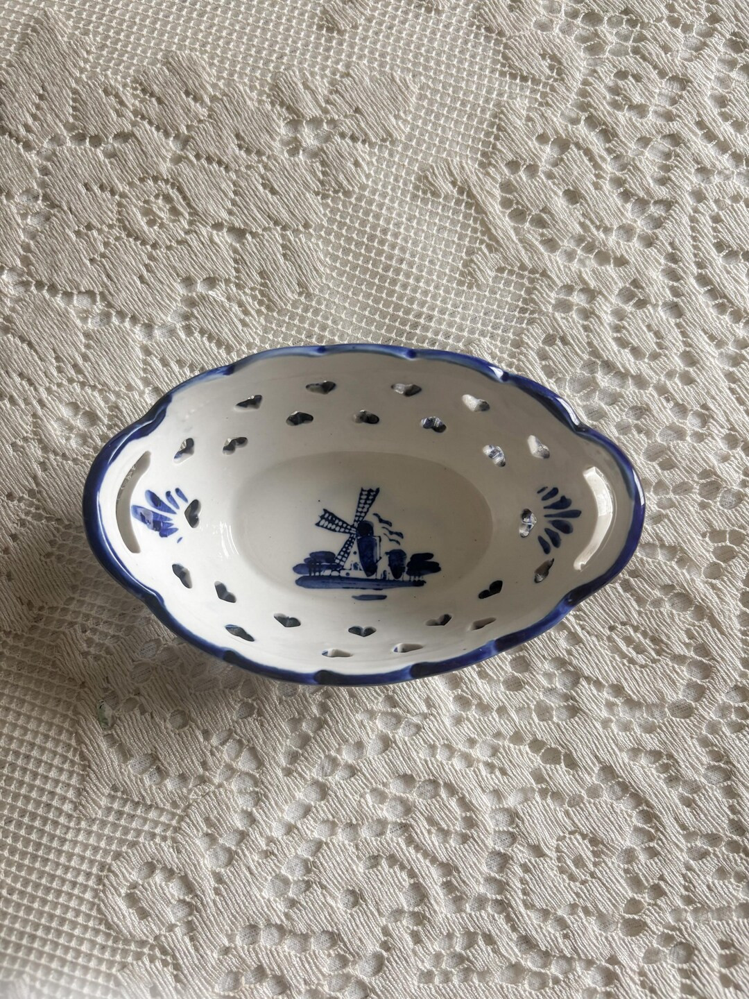Vintage Dutch Blue & White Pierced Trinket Dish | Small Delft Style Bowl | Windmill Motif - Etsy | Etsy (US)