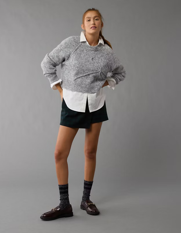 AE Cropped Crew Neck Bow Sweater | American Eagle Outfitters (US & CA)