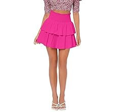 Floerns Women's Shirred High Waist Layered Ruffle Hem Flared Mini Skirts | Amazon (US)