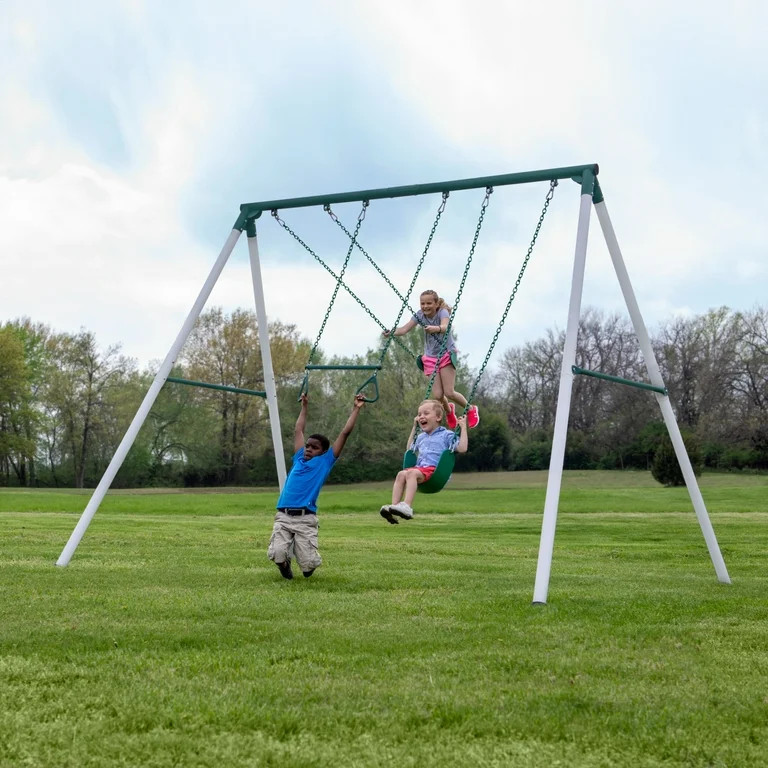 Backyard Discovery Big Brutus Galvanized Steel Swing Set, 2 Belt Swings, 1 Trapeze Bar | Walmart (US)