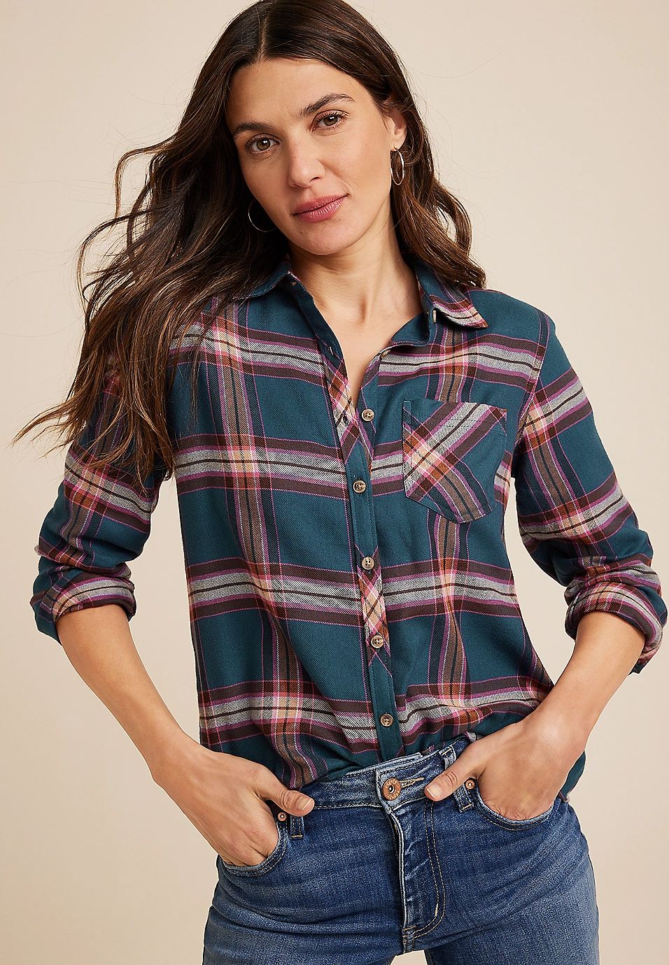 Cabin Plaid Button Up Shirt | Maurices
