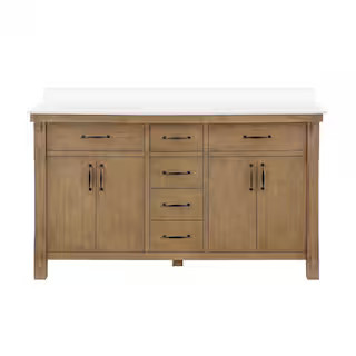 Home Decorators Collection Bellington 60 in. W Bath Vanity in Almond Toffee with Engineered Stone... | The Home Depot
