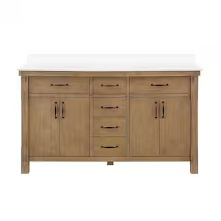 Home Decorators Collection Bellington 60 in. W Bath Vanity in Almond Toffee with Engineered Stone... | The Home Depot
