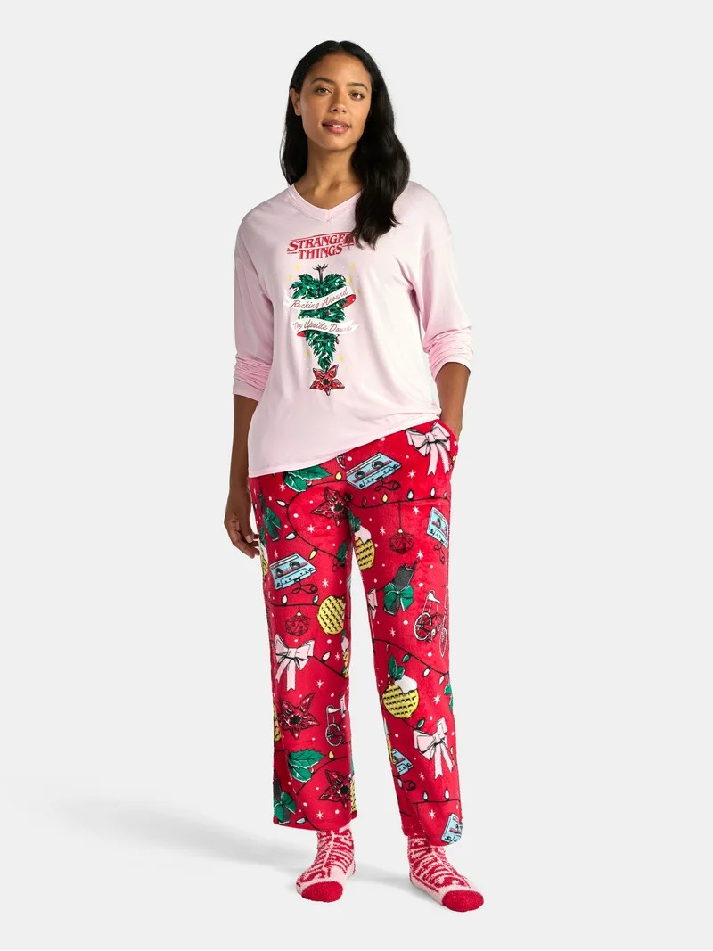 Netflix Stranger Things Women's and Women’s Plus Top, Pants and Socks Holiday Sleep Gift Set, 3... | Walmart (US)